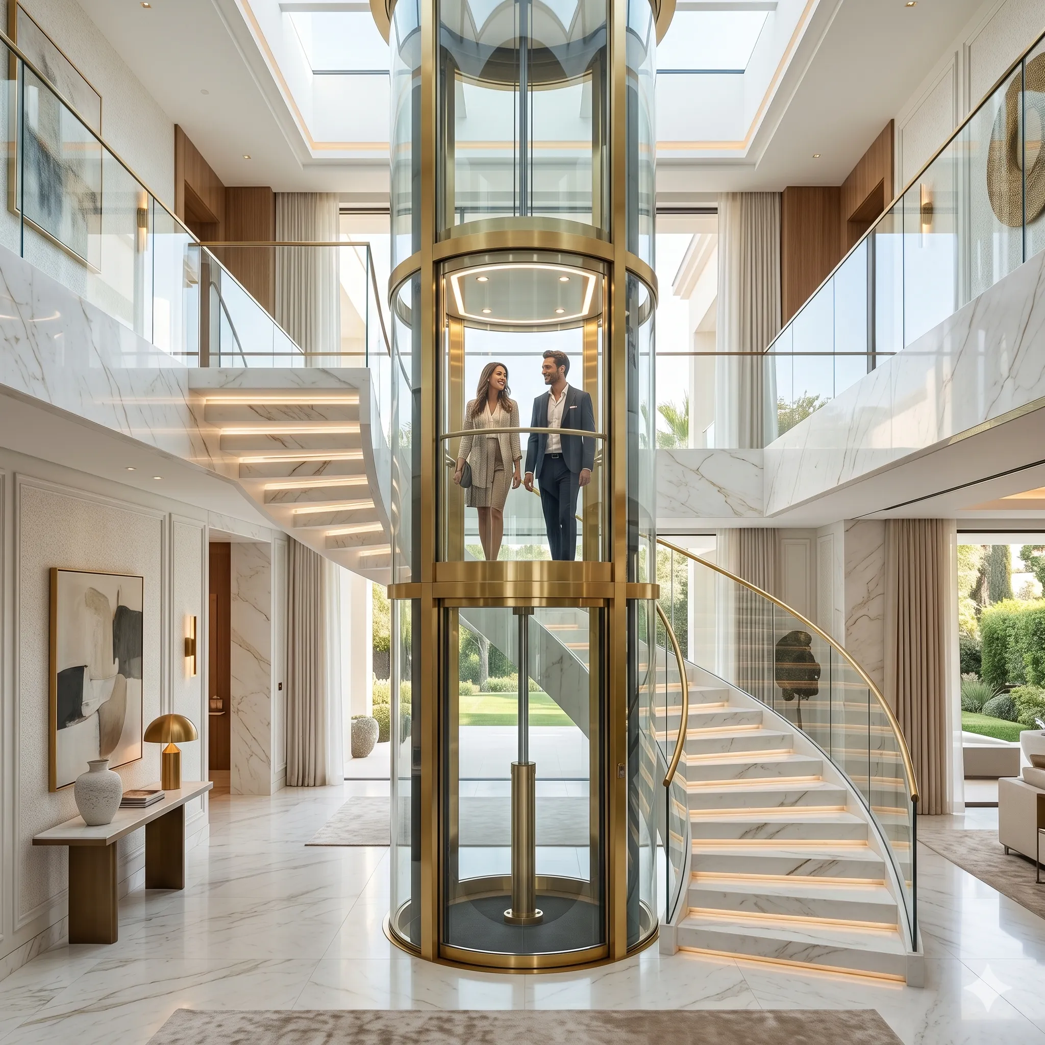 Glass hydraulic lift in premium home